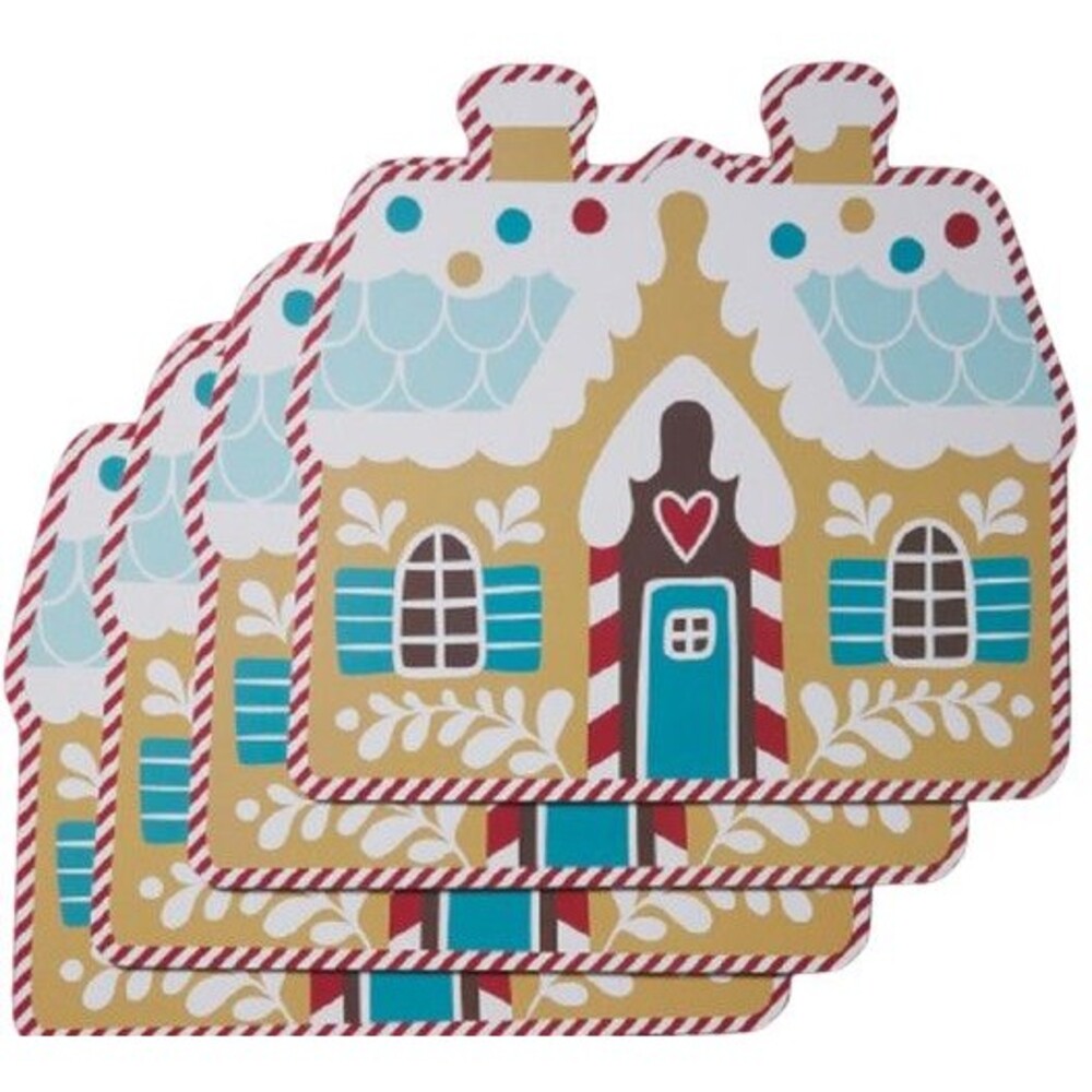 SET OF 4 HARD PLACEMATS W/CORK BACK(15"x16") CHRISTMAS,GINGERBREAD HOUSE,Envogue